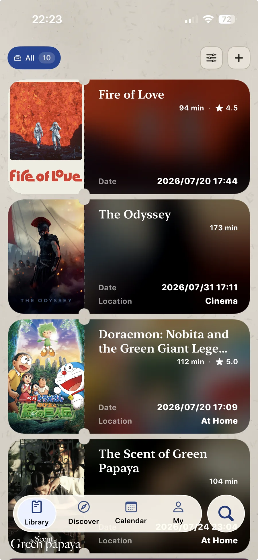 Flicit library with ticket-like movie records